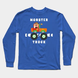 Cartoon vector of monster truck with little animal driver. Long Sleeve T-Shirt